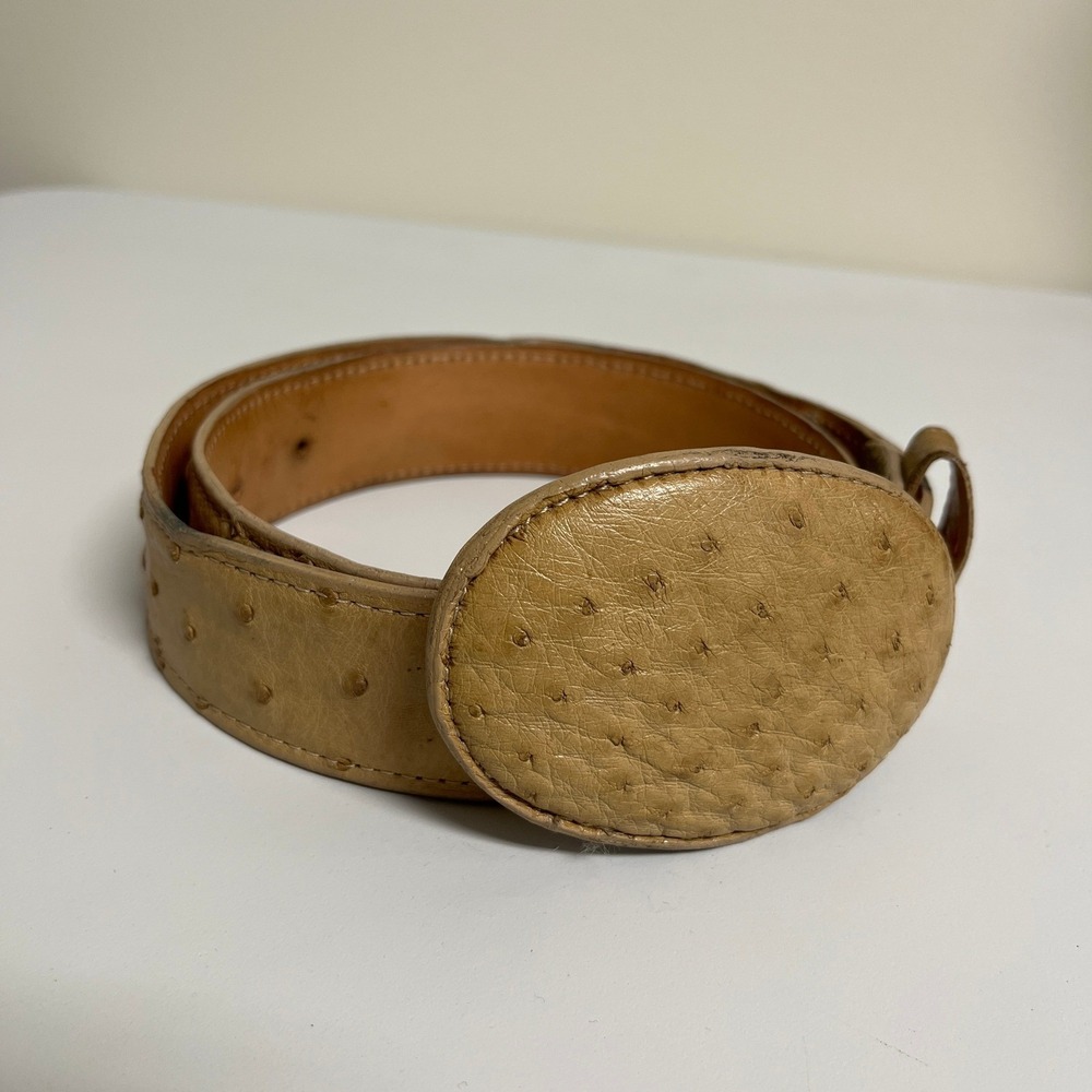 Montana Western Wear Mens Tan Full Quill Ostrich Leather Belt Size 32 Cowboy